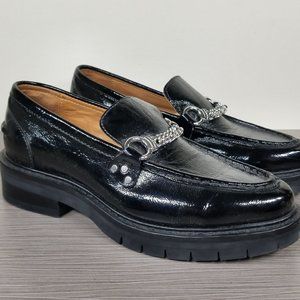 rag & bone 'Curtis' Loafer Black Patent Textured Leather, Womens Size 7 US / 37